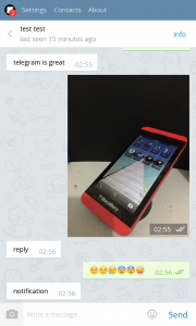 Telegram on Blackberry screen 1